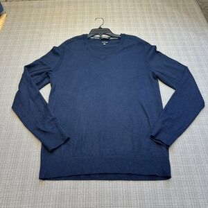 Express Merino Wool Blend V Neck Sweater Mens Medium Classic Navy Blue Preppy